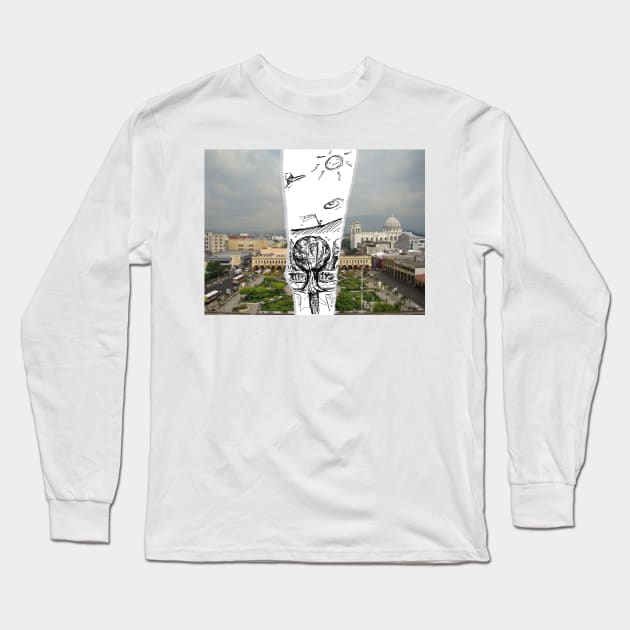 plaza libertad in El Salvador in sketch future line Long Sleeve T-Shirt by jorge_lebeau